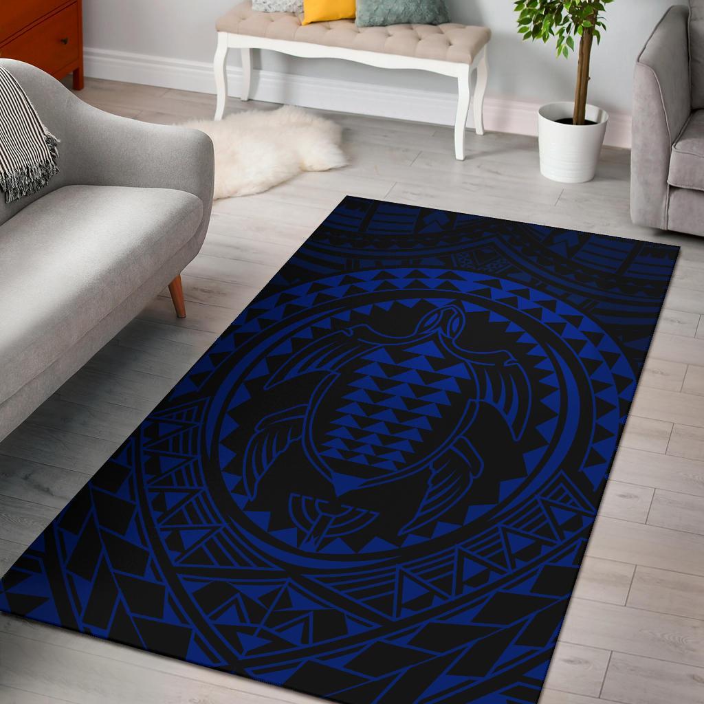 Hawaiian Kakau Honu Arc Polynesian Area Rug AH Rug Blue - Polynesian Pride