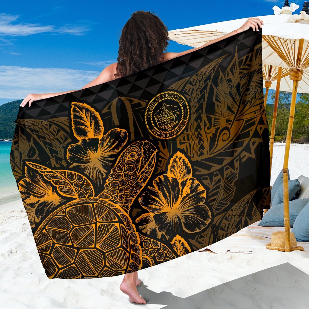 Palau Sarong - Turtle Hibiscus Pattern Gold Women One Size Gold - Polynesian Pride