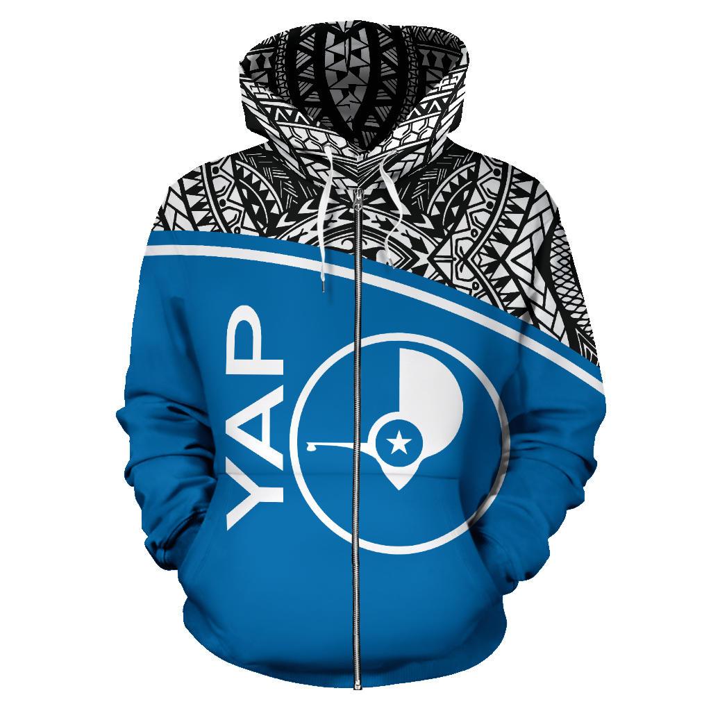 Yap All Over Zip up Hoodie Micronesia Curve Blue Style - Polynesian Pride