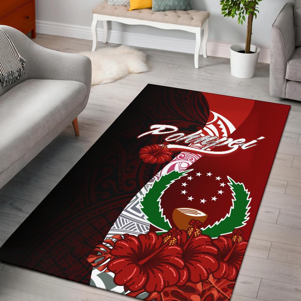 Pohnpei Micronesia Area Rug - Coat Of Arm With Hibiscus Red - Polynesian Pride