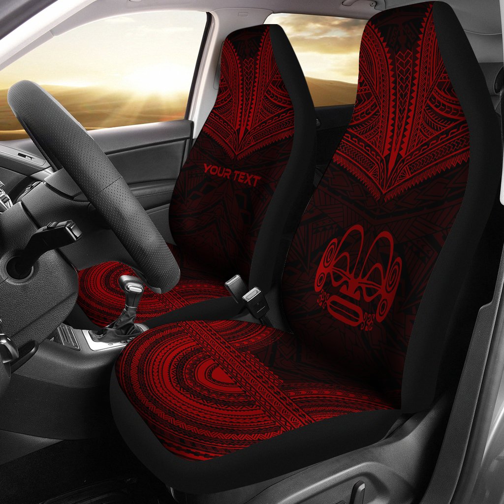 Marquesas Islands Custom Personalised Car Seat Cover - Tiki Face Polynesian Chief Tattoo Red Version Universal Fit Red - Polynesian Pride