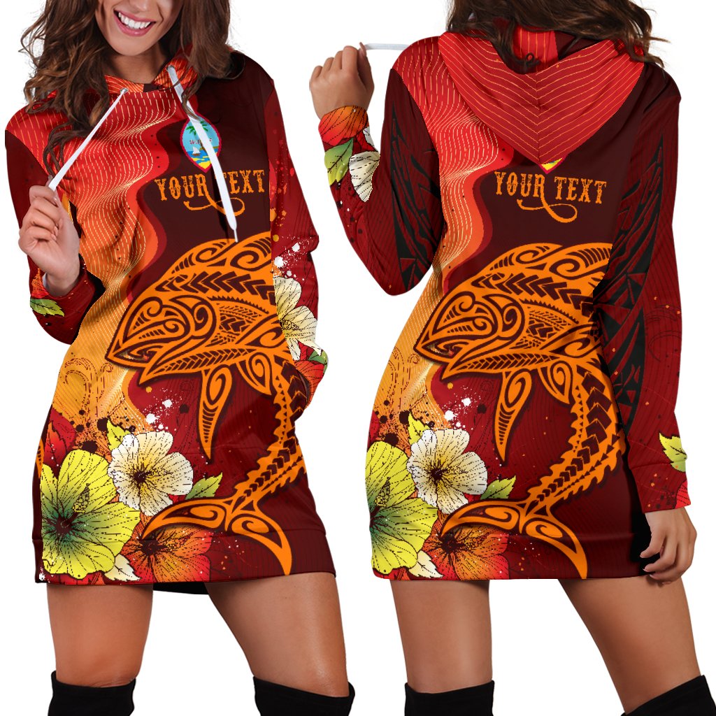 Guam Personalised Custom Women's Hoodie Dress - Tribal Tuna Fish Orange - Polynesian Pride