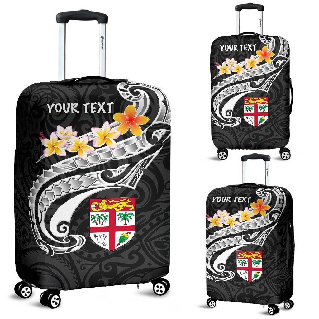 Fiji Custom Personalised Luggage Covers - Fiji Seal Polynesian Patterns Plumeria (Black) - Polynesian Pride