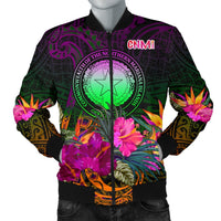 Northern Mariana Islands Polynesian Men's Bomber Jacket - Summer Hibiscus Reggae - Polynesian Pride
