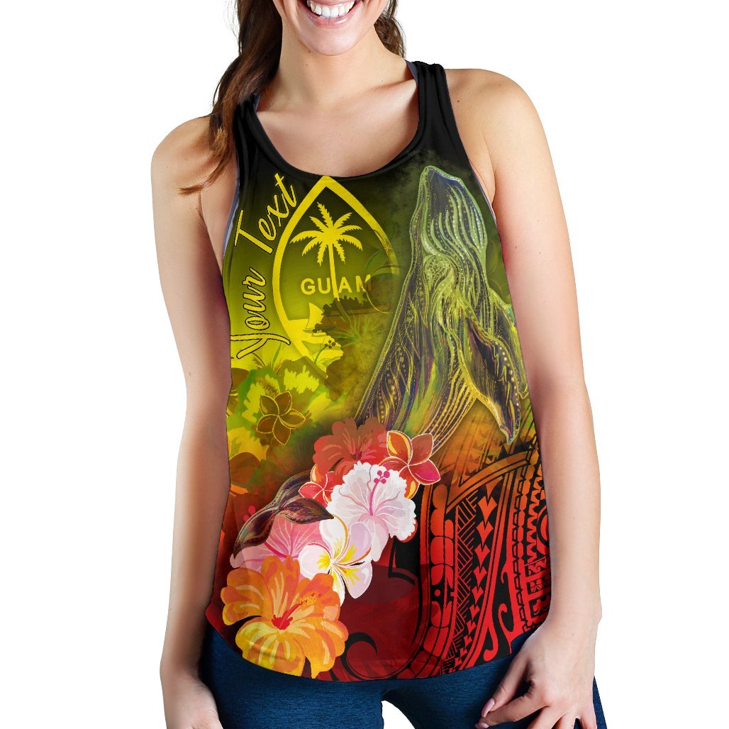Guam Custom Personalised Women's Racerback Tank - Humpback Whale with Tropical Flowers (Yellow) - Polynesian Pride