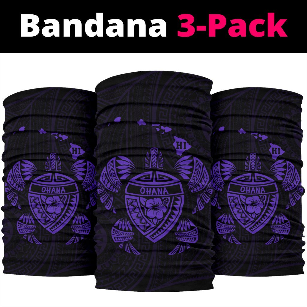 Hawaii Map Turtle Ohana Hibiscus Kakau Polynesian Bandana 3 - Pack - Purple - Polynesian Pride