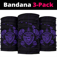 Hawaii Map Turtle Ohana Hibiscus Kakau Polynesian Bandana 3 - Pack - Purple - Polynesian Pride