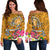 Hawaii Women's Off Shoulder Sweater - Turtle Plumeria Polynesian Tattoo Gold Color Gold - Polynesian Pride