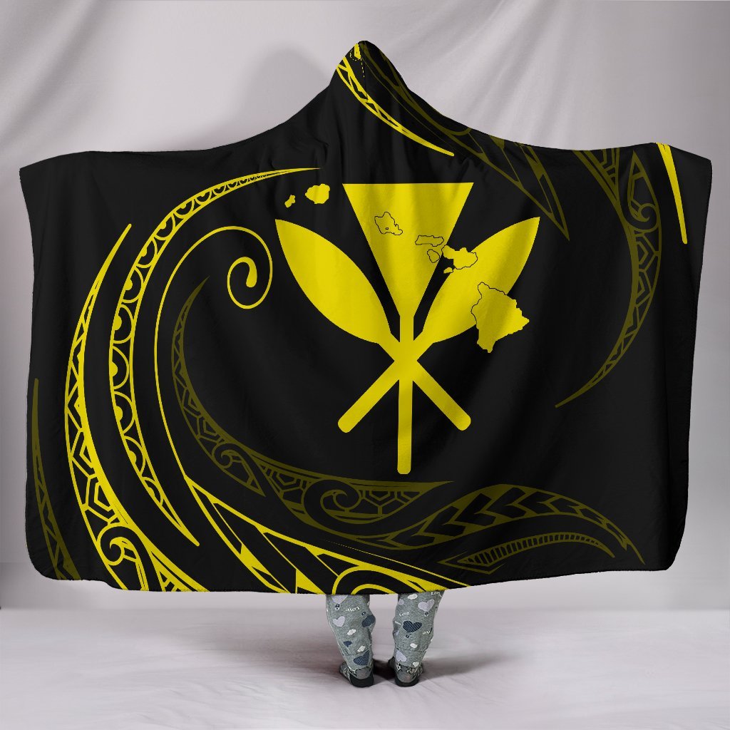 Kanaka Hooded Blanket - Yellow - Frida Style Hooded Blanket Black - Polynesian Pride