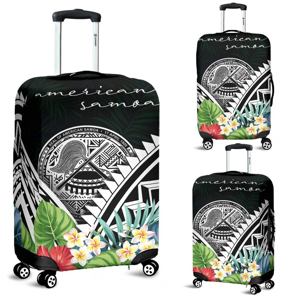 American Samoa Luggage Covers - American Samoa Coat of Arms & Polynesian Tropical Flowers White White - Polynesian Pride