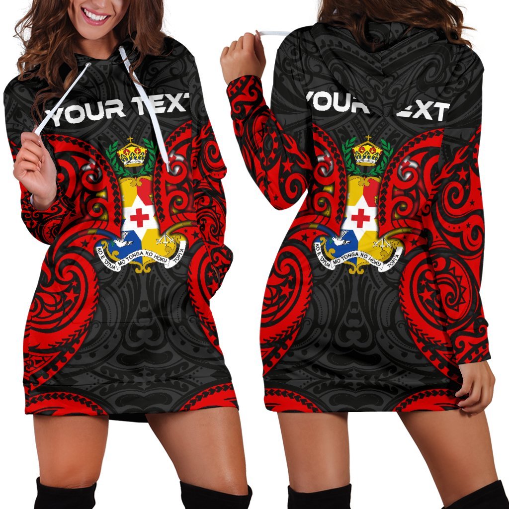 Tonga Polynesian Custom Personalised Women's Hoodie Dress - Tongan Spirit Red - Polynesian Pride