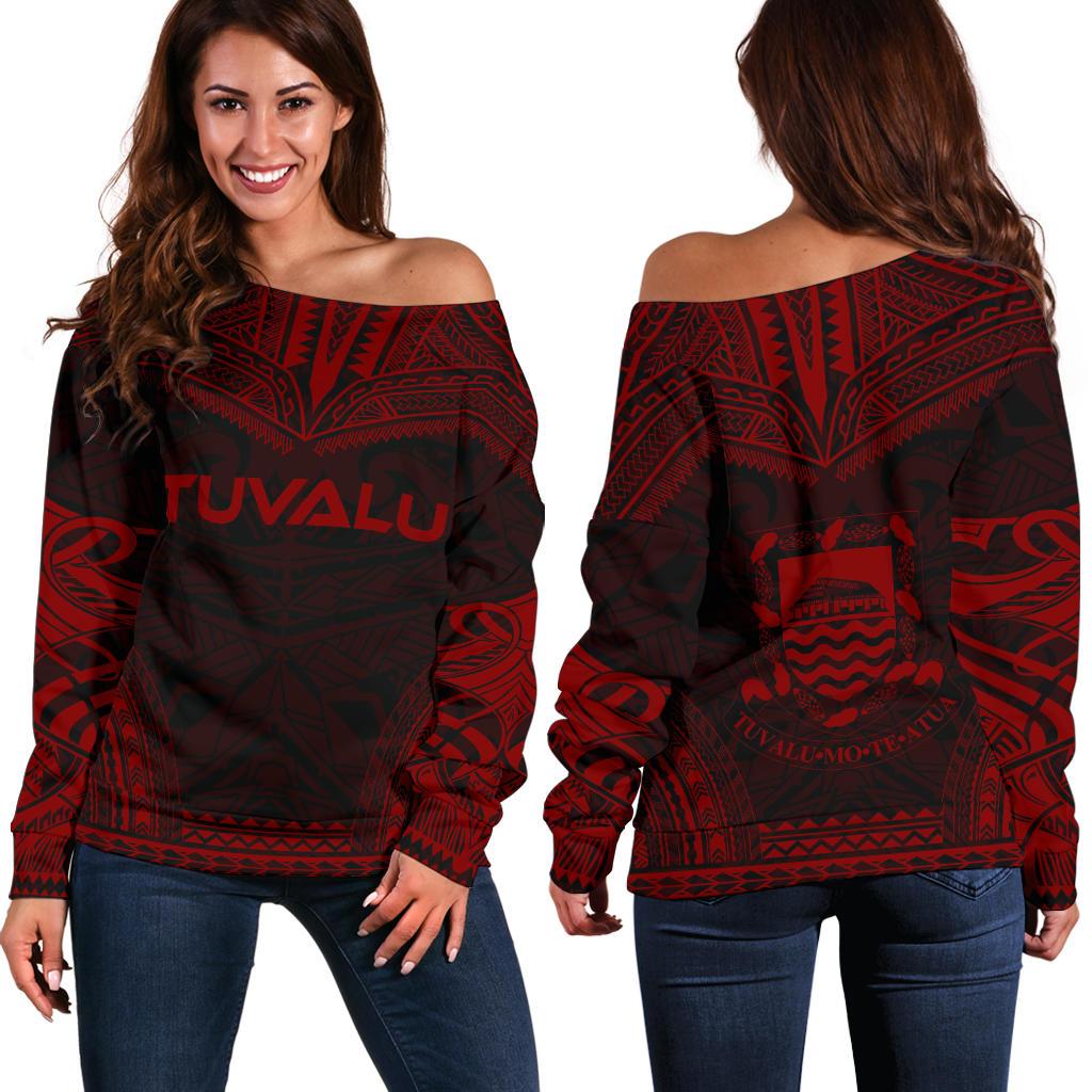 Tuvalu Polynesian Chief Women's Off Shoulder Sweater - Red Version Red - Polynesian Pride