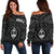 Guam Women's Off Shoulder Sweater - Guam Seal With Polynesian Tattoo Style (Black) - Polynesian Pride