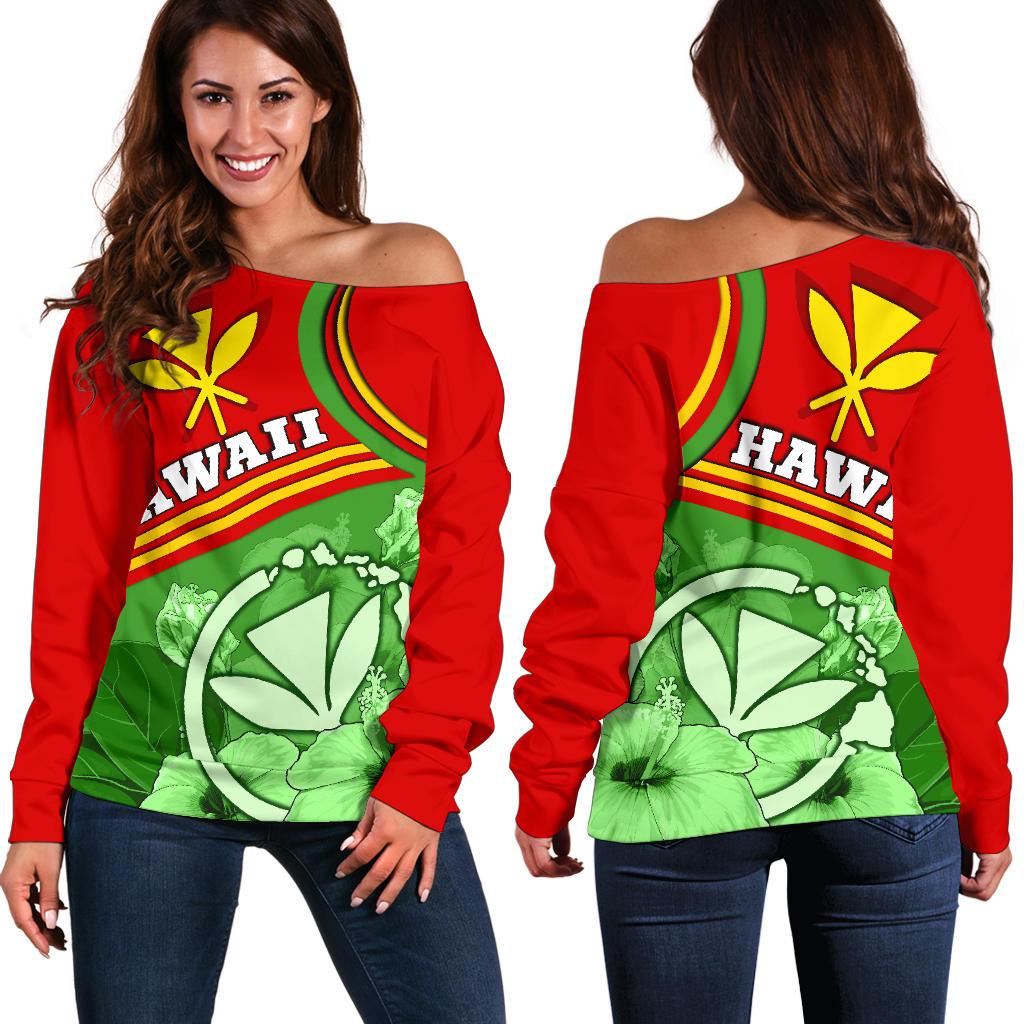 Hawaii Polynesian Women's Off Shoulder Sweater - Hawaii Kanaka Maoli Green - Polynesian Pride