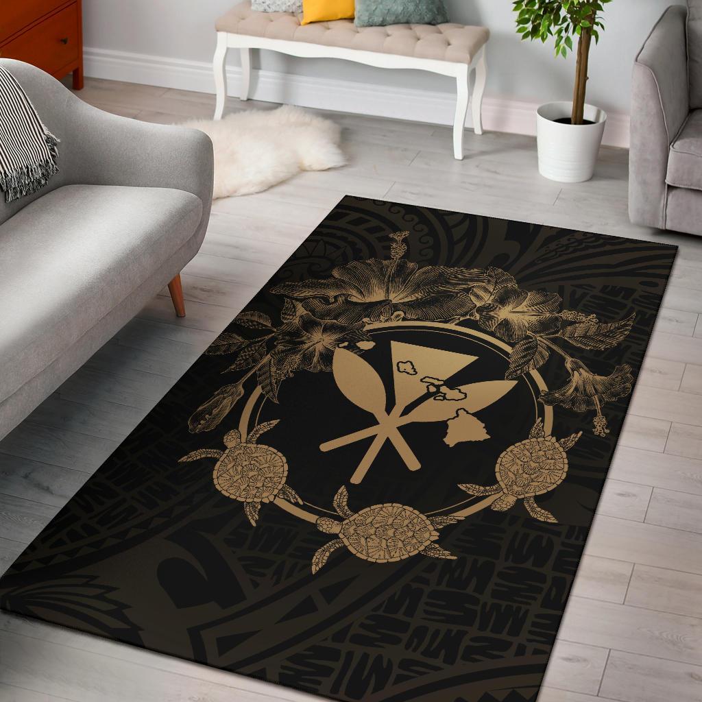 Hawaii Kanaka Turtle Hibiscus Polynesian Rug - Anthea Style Gold Gold - Polynesian Pride