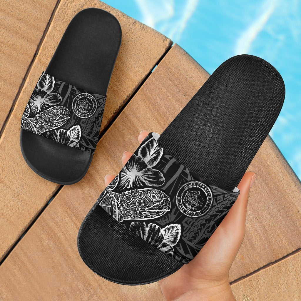 Palau Sandals - Turtle Hibiscus Pattern Black Black - Polynesian Pride