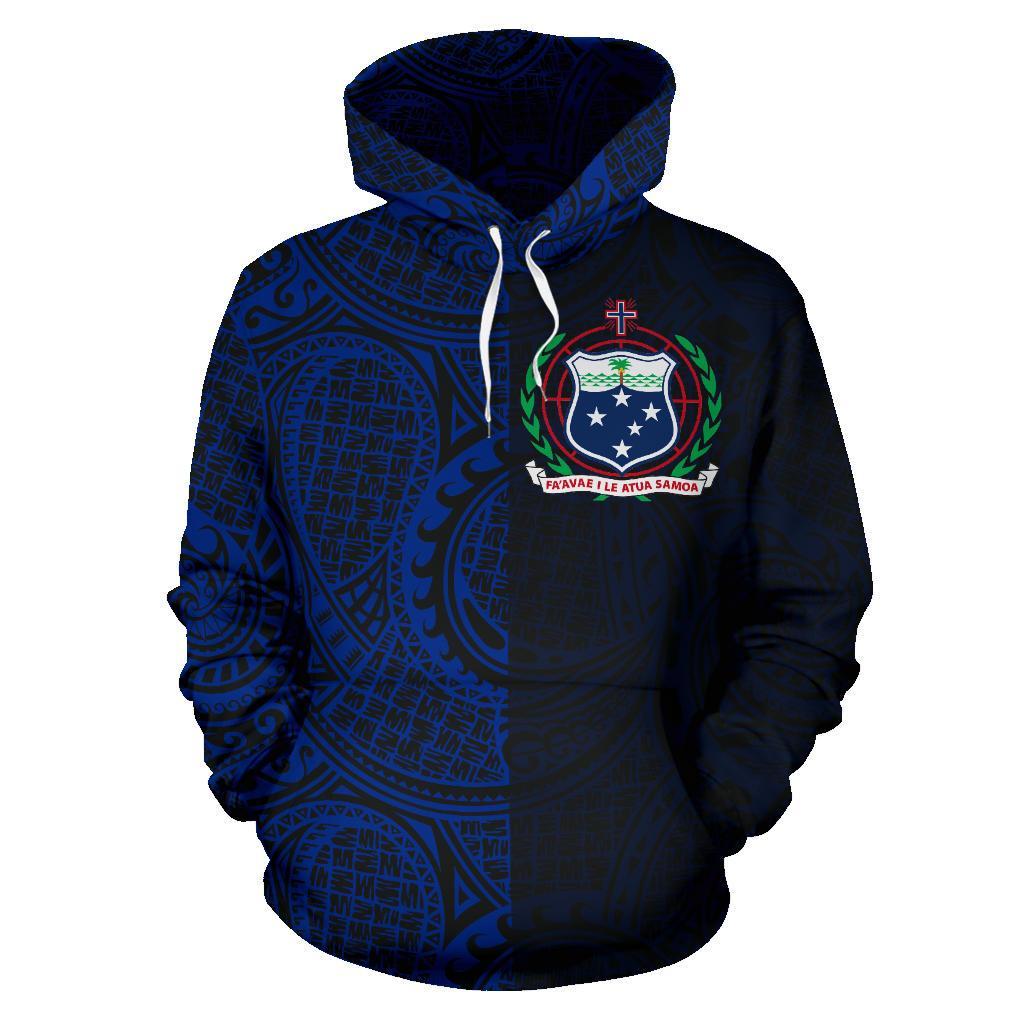 Samoa Hoodie Samoa Coat of Arms Polynesian Tattoo Style Blue - Polynesian Pride