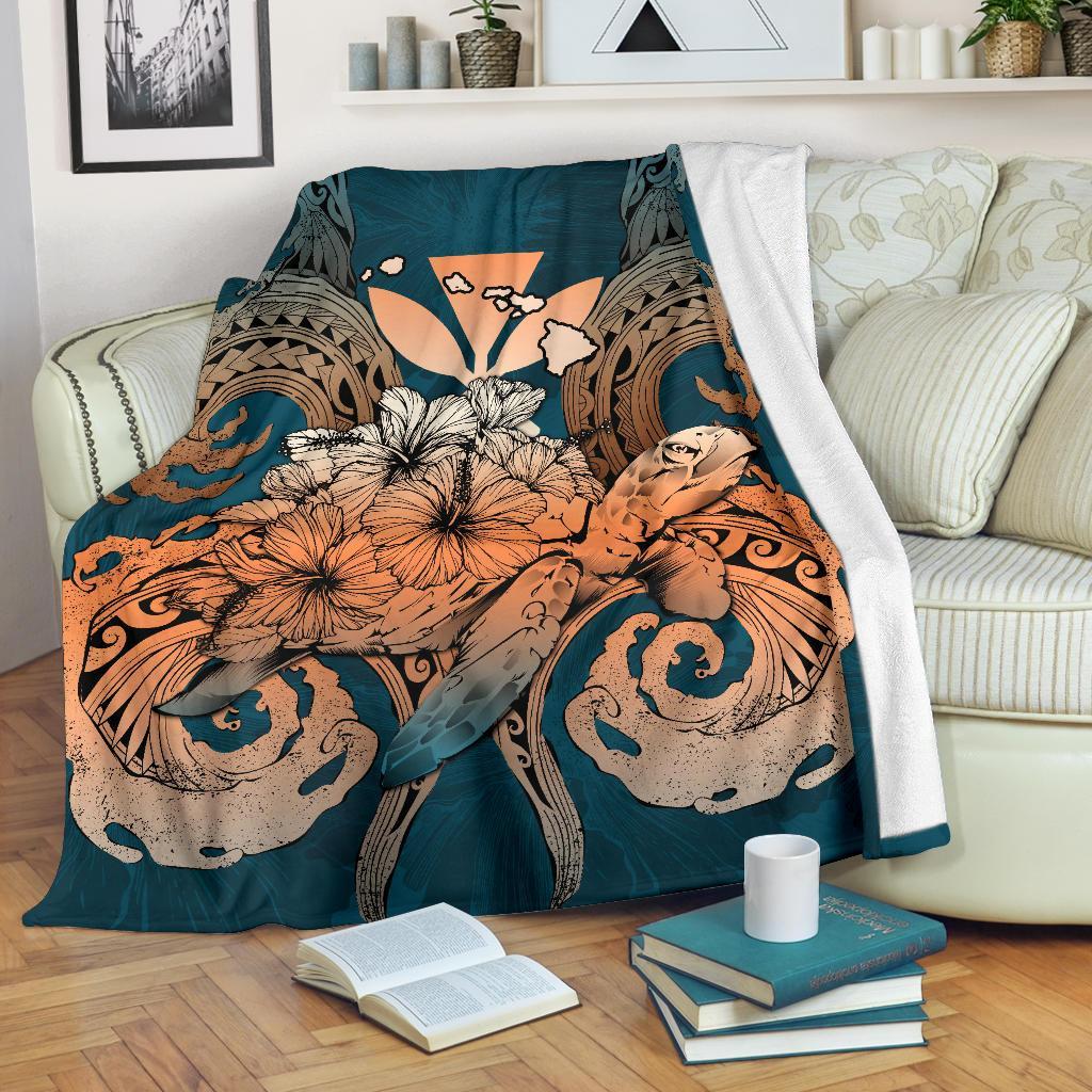 Hawaii Turtle Wave Polynesian Premium Blanket - Hey Style Orange White - Polynesian Pride