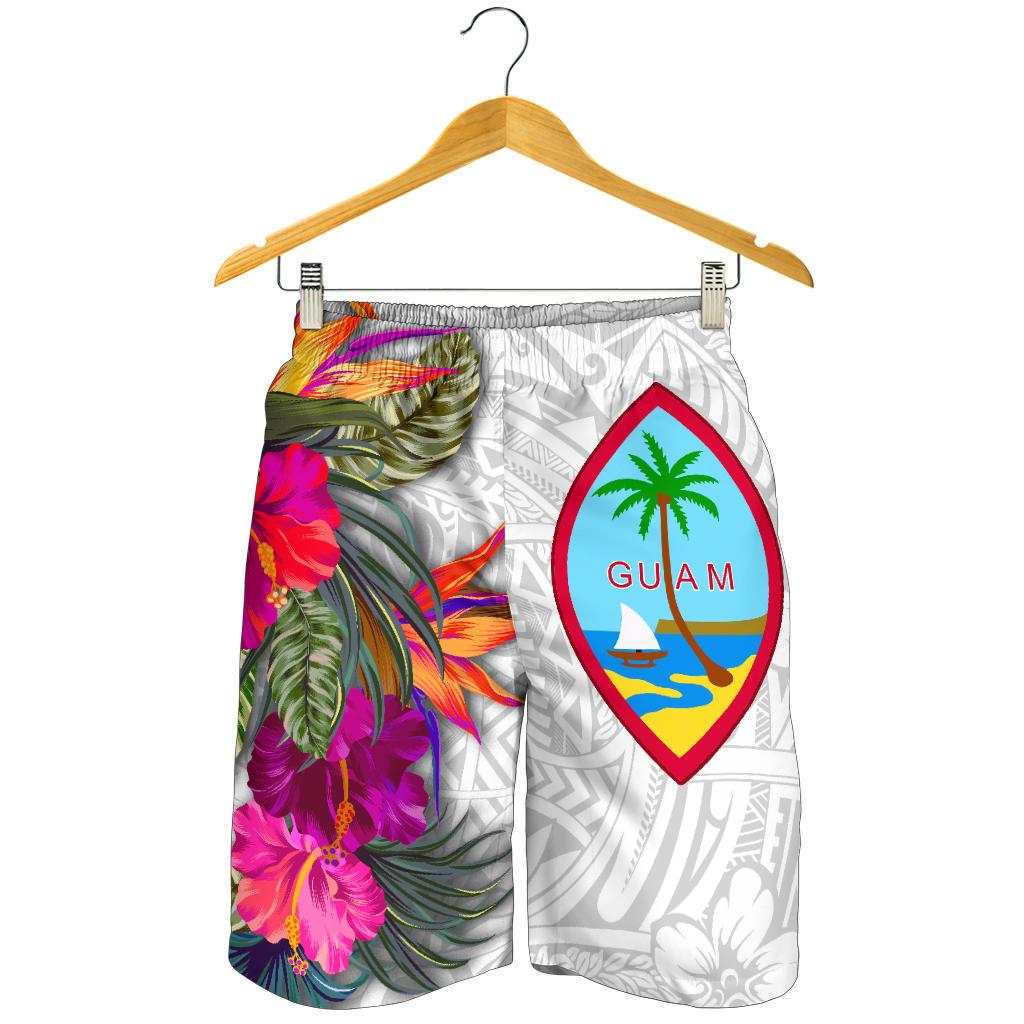 Guam All Over Print Men's Shorts Polynesian Hibiscus White Pattern - Polynesian Pride