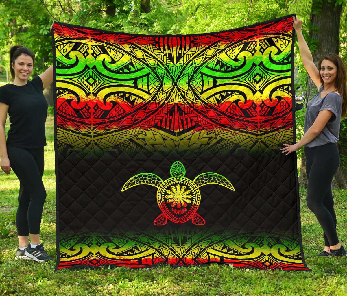 Polynesian Premium Quilt - Polynesian Reggae Turtle Tattoo & Black Frog - Polynesian Pride
