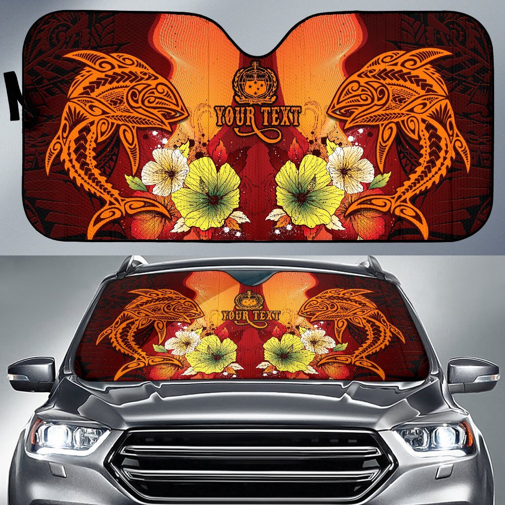 Samoa Custom Personalised Auto Sun Shades - Tribal Tuna Fish Auto Sun Shade Universal Fit Orange - Polynesian Pride