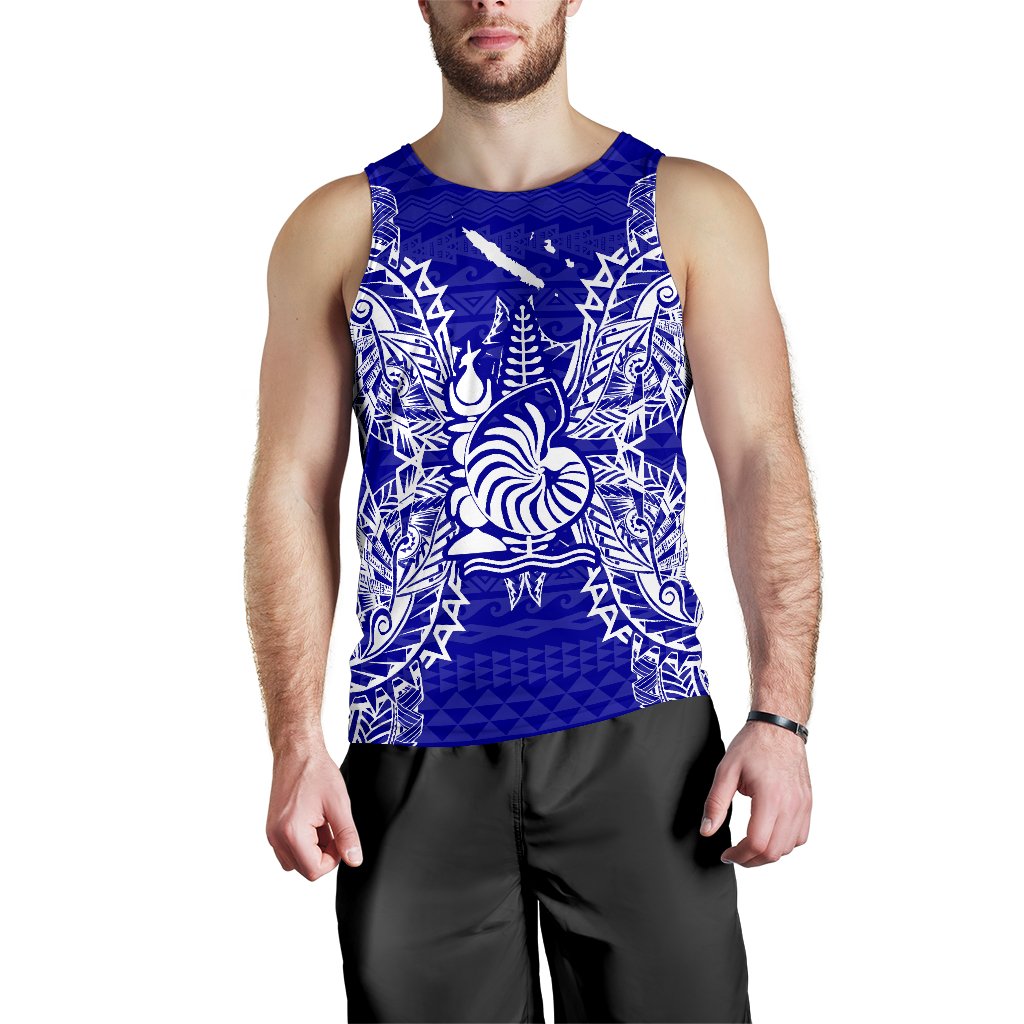 New Caledonia Polynesian Men Tank Top Map Blue Blue - Polynesian Pride