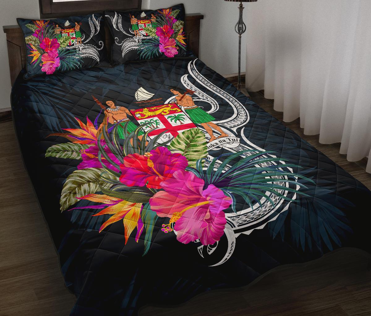 Fiji Polynesian Quilt Bed Set - Tropical Flower Blue - Polynesian Pride