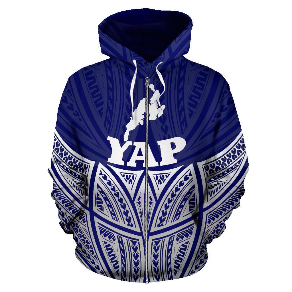 Yap Polynesian Zip up Hoodie Blue Pride Map and Seal - Polynesian Pride