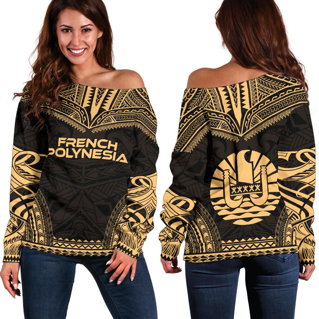 French Polynesia Polynesian Chief Women's Off Shoulder Sweater - Gold Version Gold - Polynesian Pride