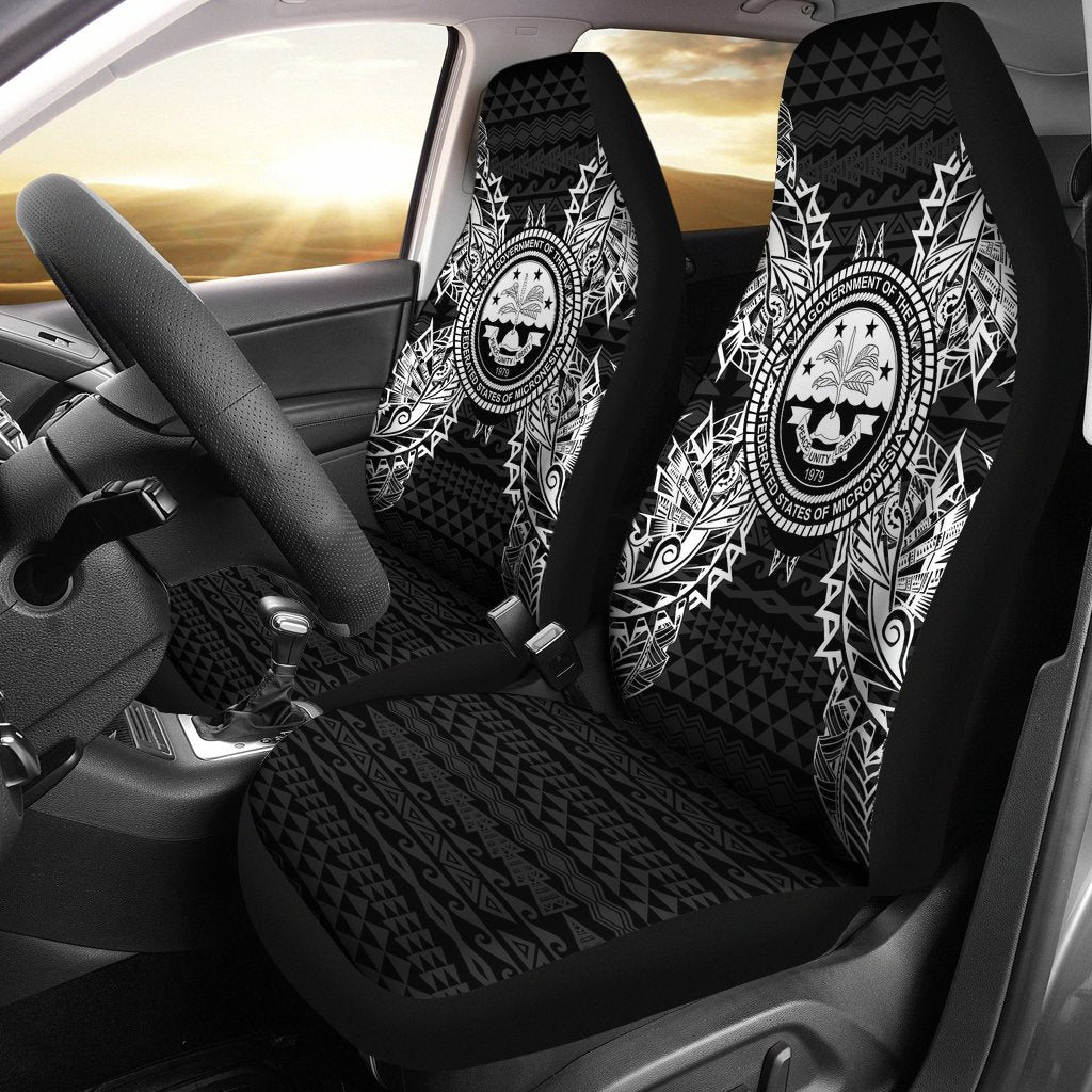 Federated States Of Micronesia Polynesia Car Seat Cover - F S M Seal Map Black Universal Fit Black - Polynesian Pride