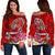 Hawaii Women's Off Shoulder Sweater - Turtle Plumeria Polynesian Tattoo Red Color Red - Polynesian Pride