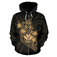 Polynesian Hawaii All Over Zip Hoodie Kanaka Maoli Gold Pineapple - Polynesian Pride
