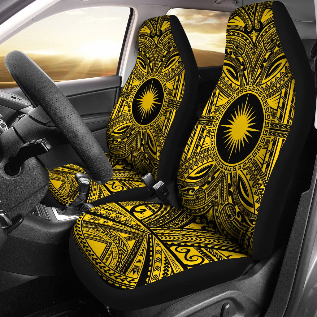 Marshall Islands Car Seat Cover - Marshall Islands Coat Of Arms Polynesian Gold Black Universal Fit Gold - Polynesian Pride