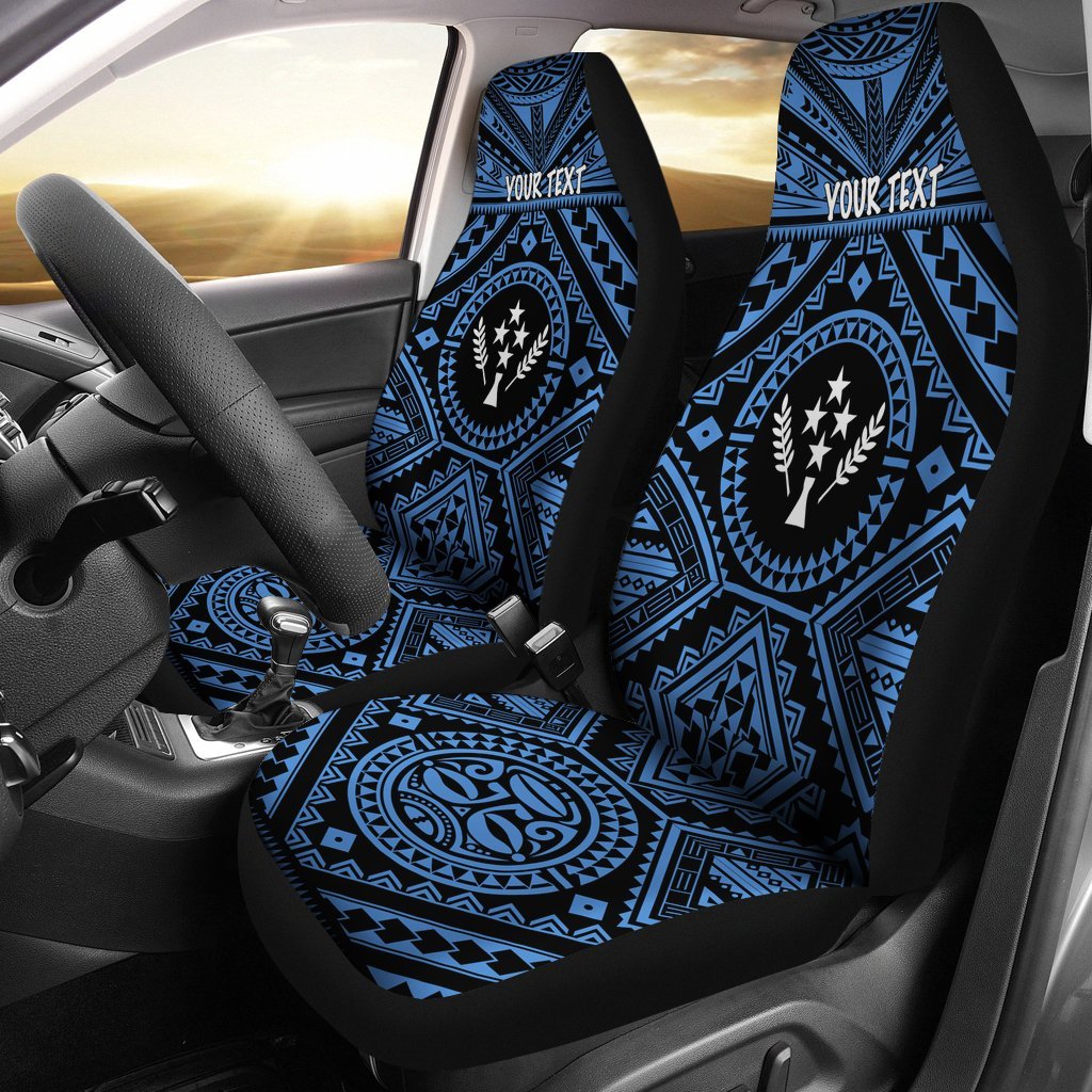 Kosrae Personalised Car Seat Covers - Kosrae Flag In Polynesian Tattoo Style (Blue) Universal Fit Blue - Polynesian Pride