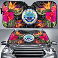 Federated States Of Micronesia Auto Sun Shades - Hibiscus Pattern Auto Sun Shade Universal Fit Black - Polynesian Pride