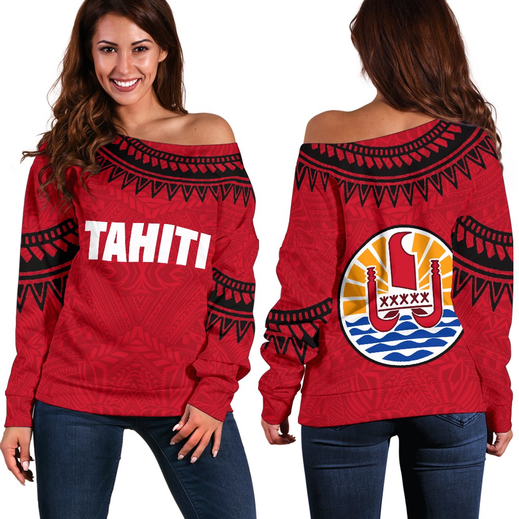 Tahiti Women's Off Shoulder Sweater - Royal Style Red - Polynesian Pride