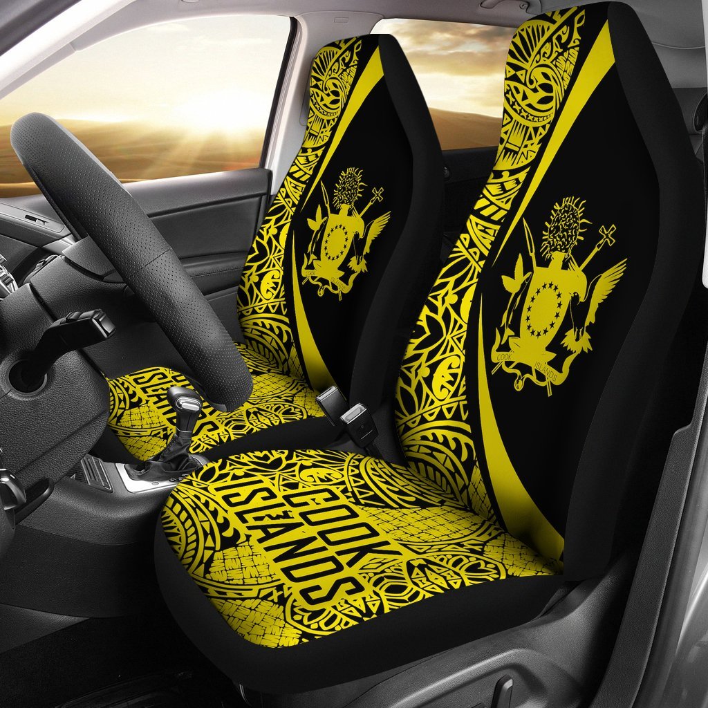 Cook Islands Polynesian Car Seat Cover - Circle Style 04 Universal Fit Black - Polynesian Pride