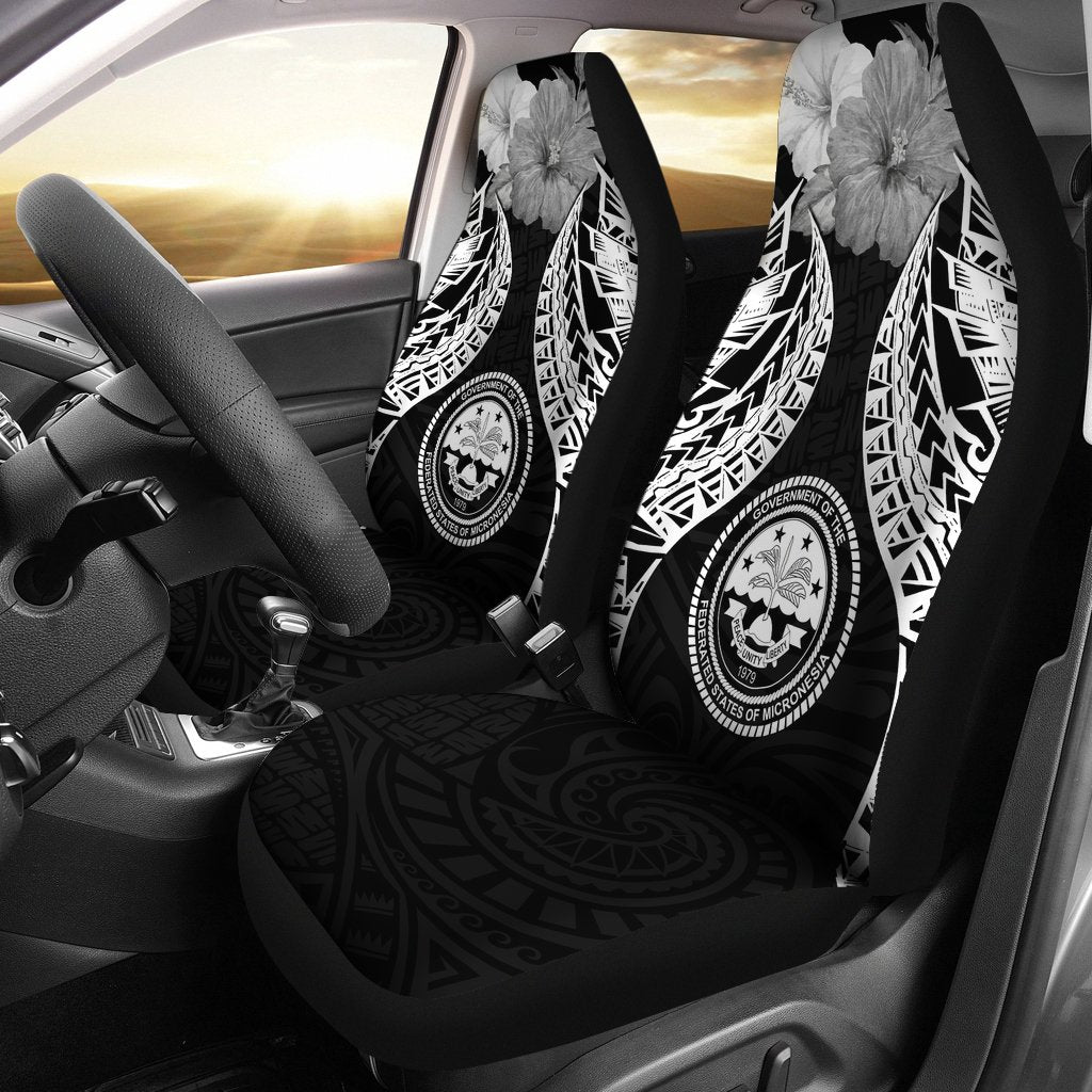 Federated States Of Micronesia Polynesian Car Seat Covers Pride Seal And Hibiscus Black Universal Fit Black - Polynesian Pride