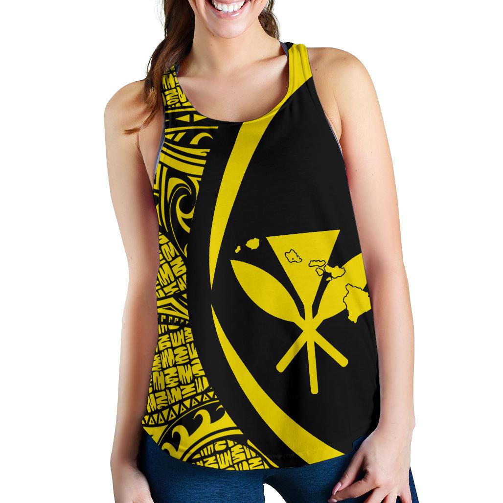 Kanaka Hawaii Map Yellow Polynesian Women's Racerback Tank - Polynesian Pride