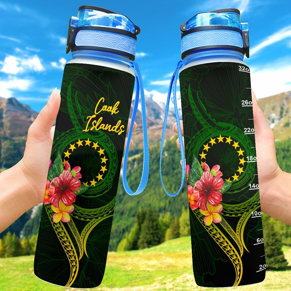 Cook Islands Polynesian Hydro Tracking Bottle - Floral With Seal Flag Color One Style 32oz Large Green - Polynesian Pride