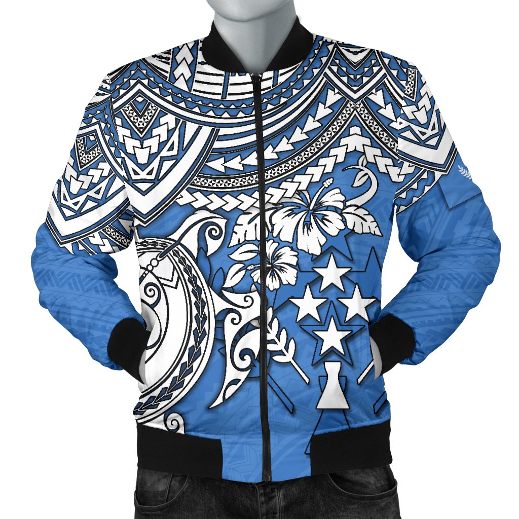 Kosrae Polynesian Bomber Jacket (Men) - Polynesian Turtle Blue - Polynesian Pride