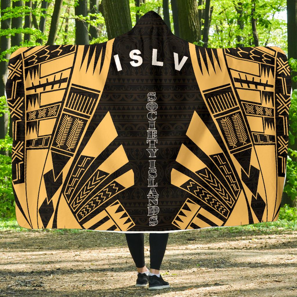 Society Islands Hooded Blanket - Polynesian Tattoo Gold Hooded Blanket Gold - Polynesian Pride