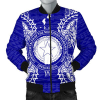 Northern Mariana Islands Polynesian Men's Bomber Jacket Map Blue Blue - Polynesian Pride