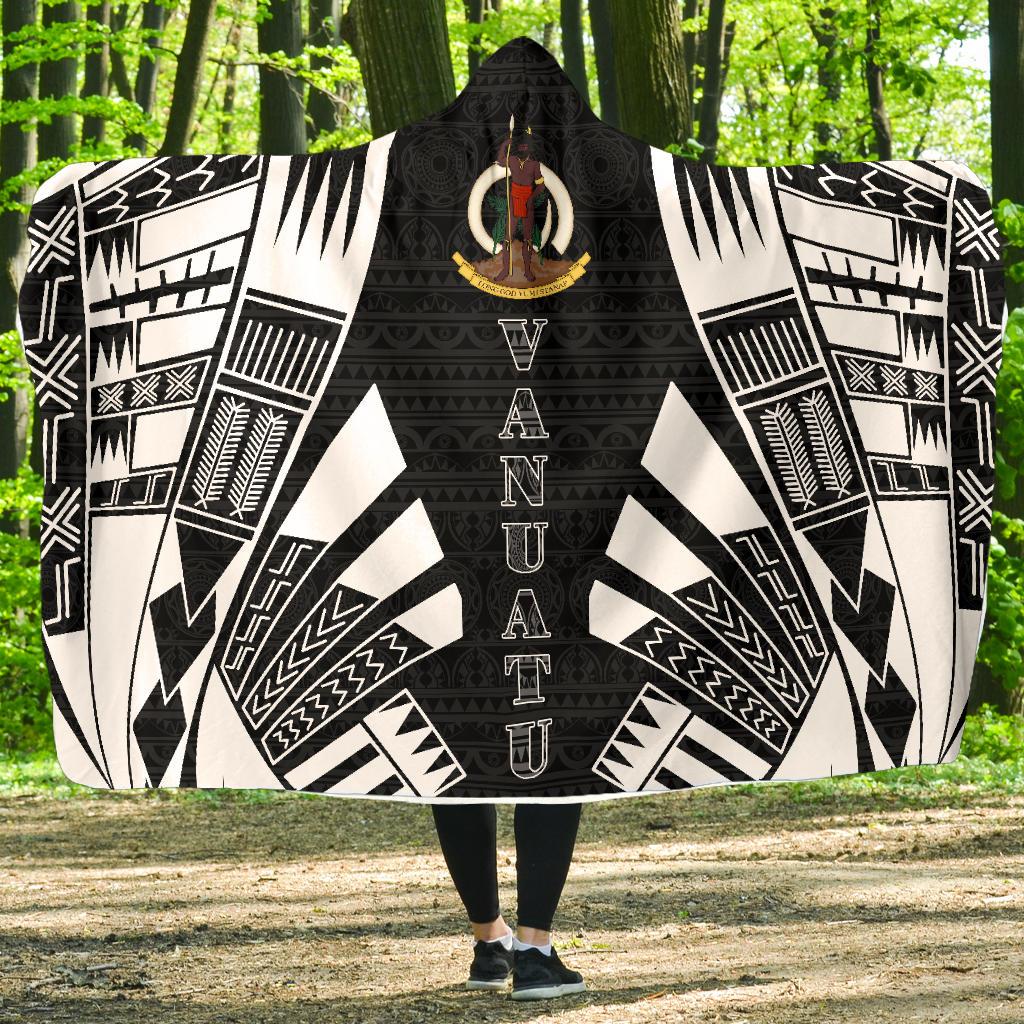 Vanuatu Hooded Blanket - Polynesian Tattoo Black Hooded Blanket Black - Polynesian Pride