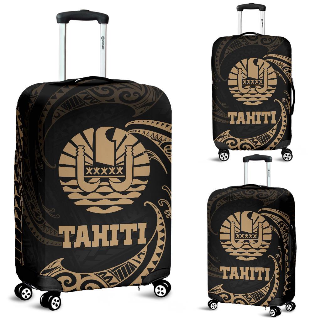Tahiti Polynesian Luggage Covers - Gold Tribal Wave Black - Polynesian Pride