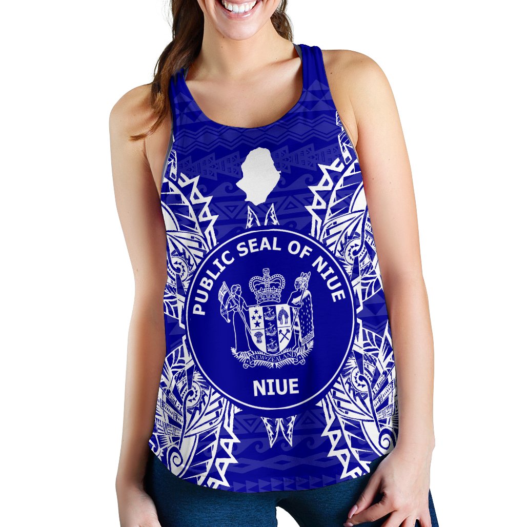 Niue Polynesian Women Tank Top Map Blue Blue - Polynesian Pride