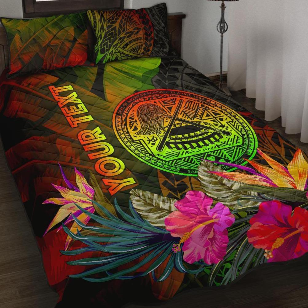 American Samoa Polynesian Personalised Quilt Bed Set - Hibiscus and Banana Leaves Art - Polynesian Pride