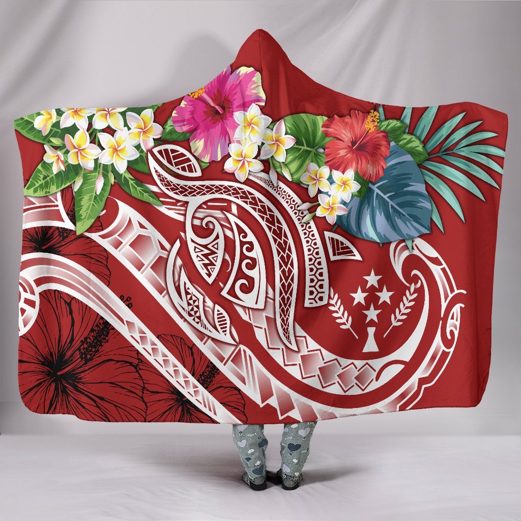 Kosrae Polynesian Hooded Blanket - Summer Plumeria (Red) Hooded Blanket Red - Polynesian Pride