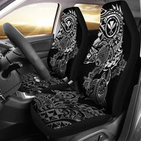 Hawaii Polynesian Seat Covers - Kanaka Maoli Turtle Tattoo Gray Hibiscus Turtle Flowing Universal Fit BLACK - Polynesian Pride
