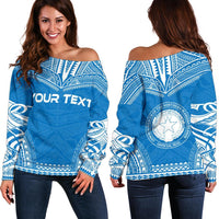 Northern Mariana Island Polynesian Chief Custom Personalised Women's Off Shoulder Sweater - Flag Version Blue - Polynesian Pride